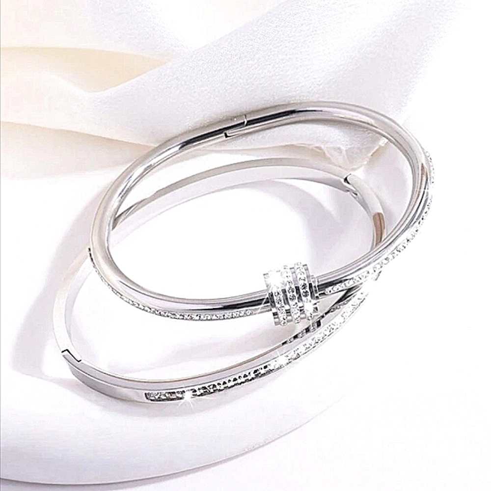 2 Silver Plated Cubic Zircon Bangles
